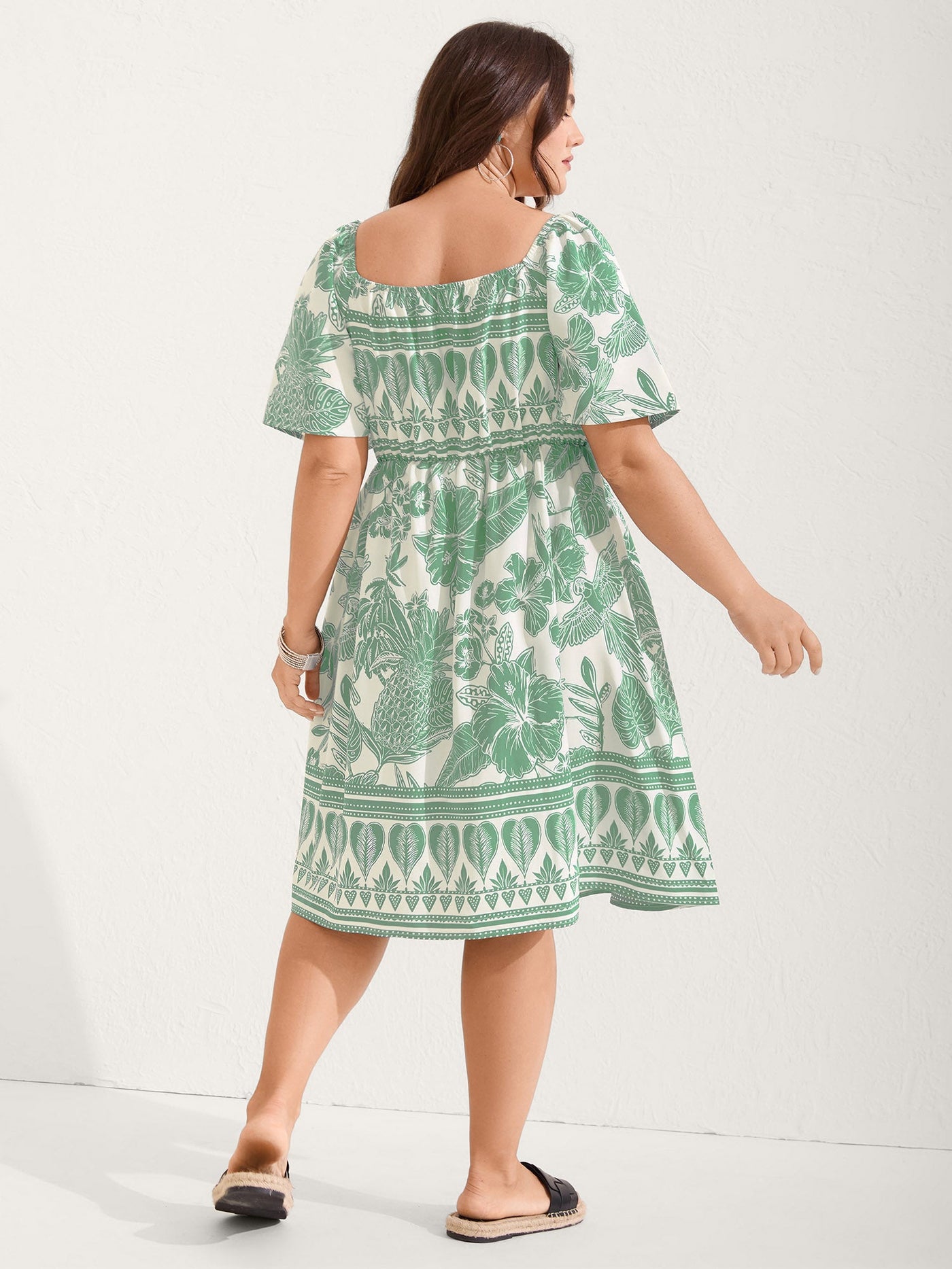 Boho Print Fit Flare Pockets Midi Dress