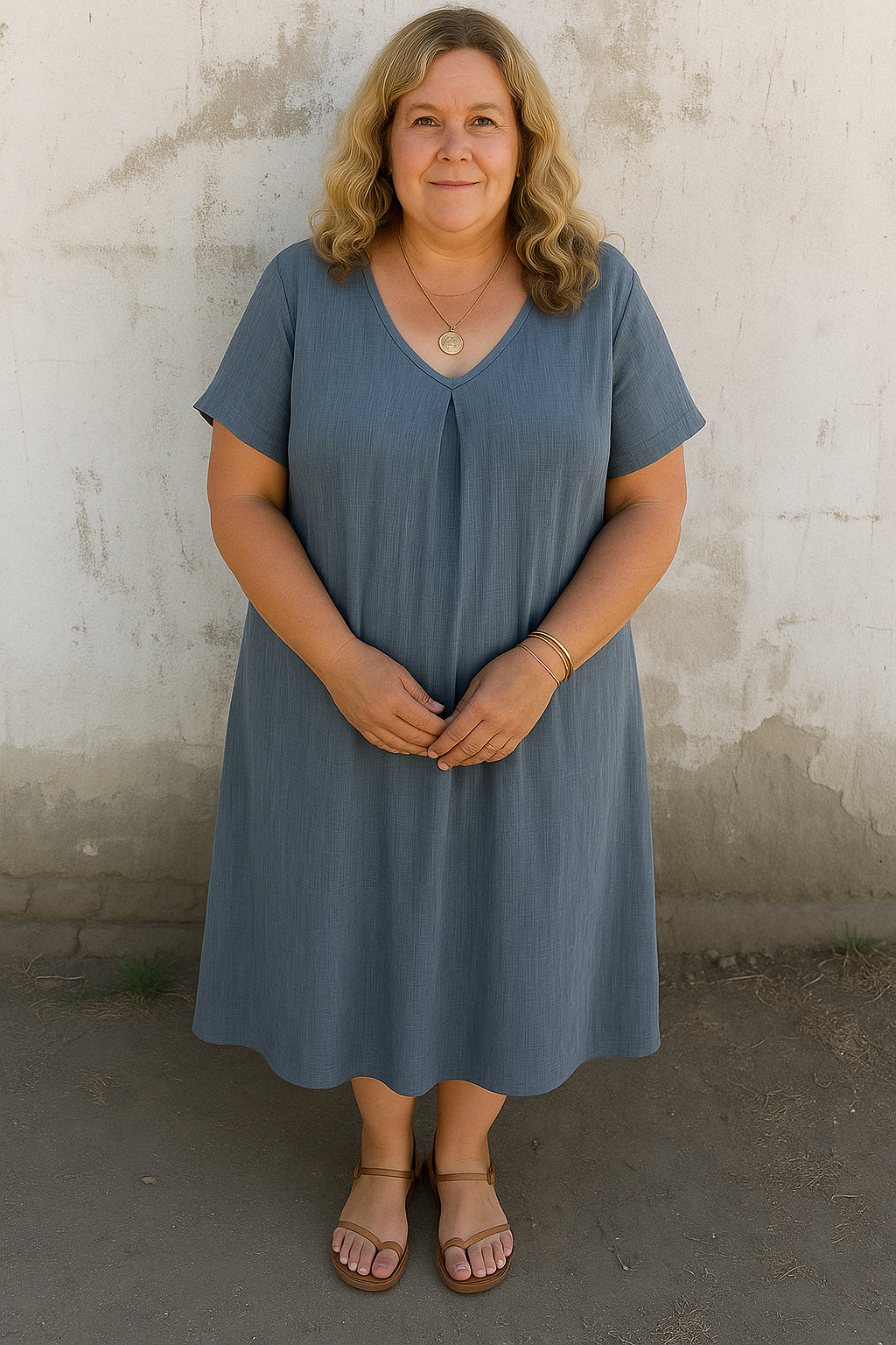 Casual Linen V-Neck Tummy Covering Dress | OSLO