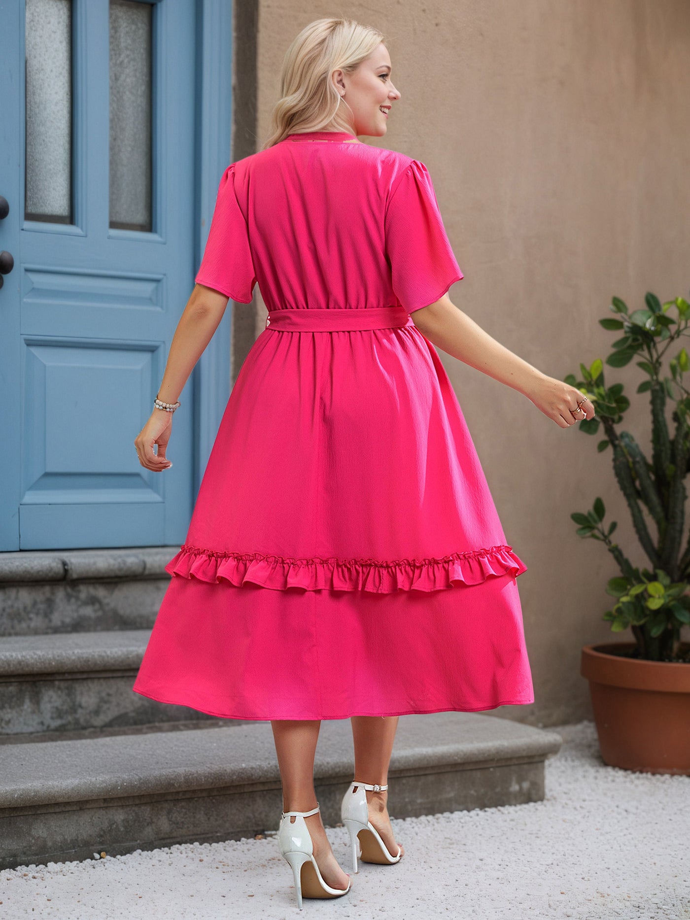 Azalea Tea Length V-Neck Plus Size Dress