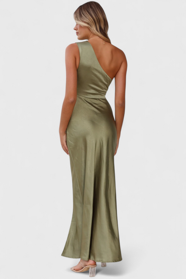 Josefa One Shoulder Dress with Pleats and High Slit