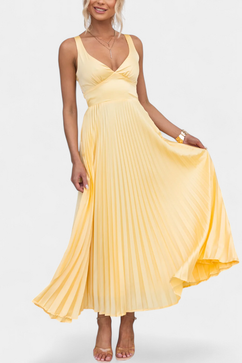 Arlena Strappy Pleated Dress with Crisscross Back