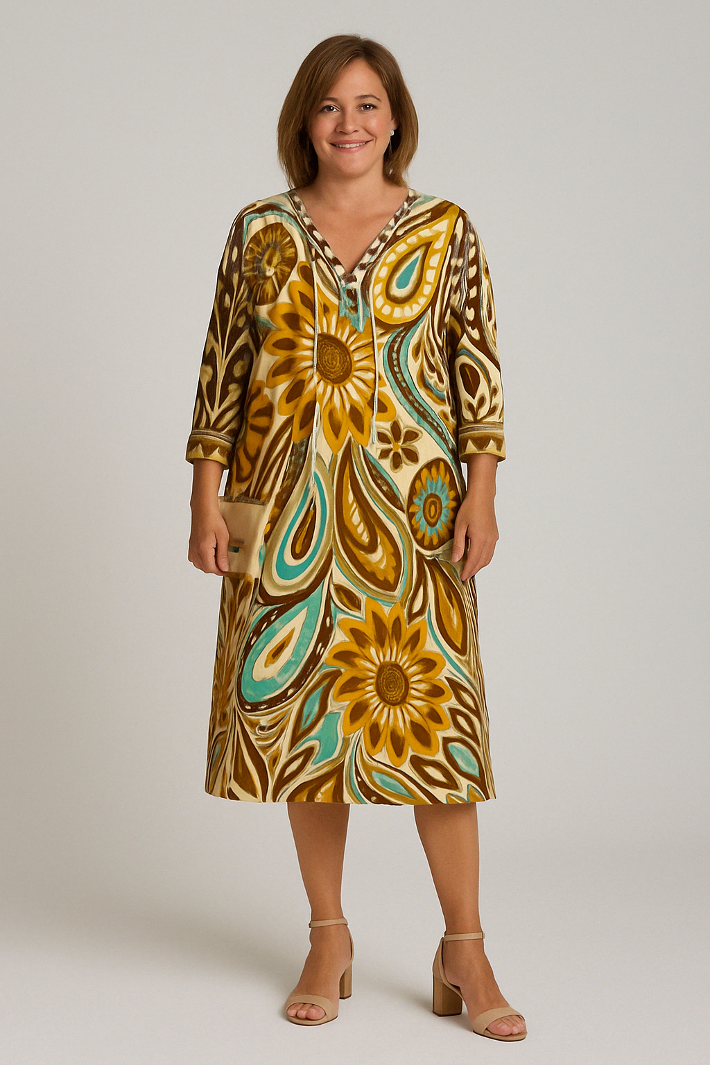 Flowered Tummy Covering Dress | SUNFLOWER