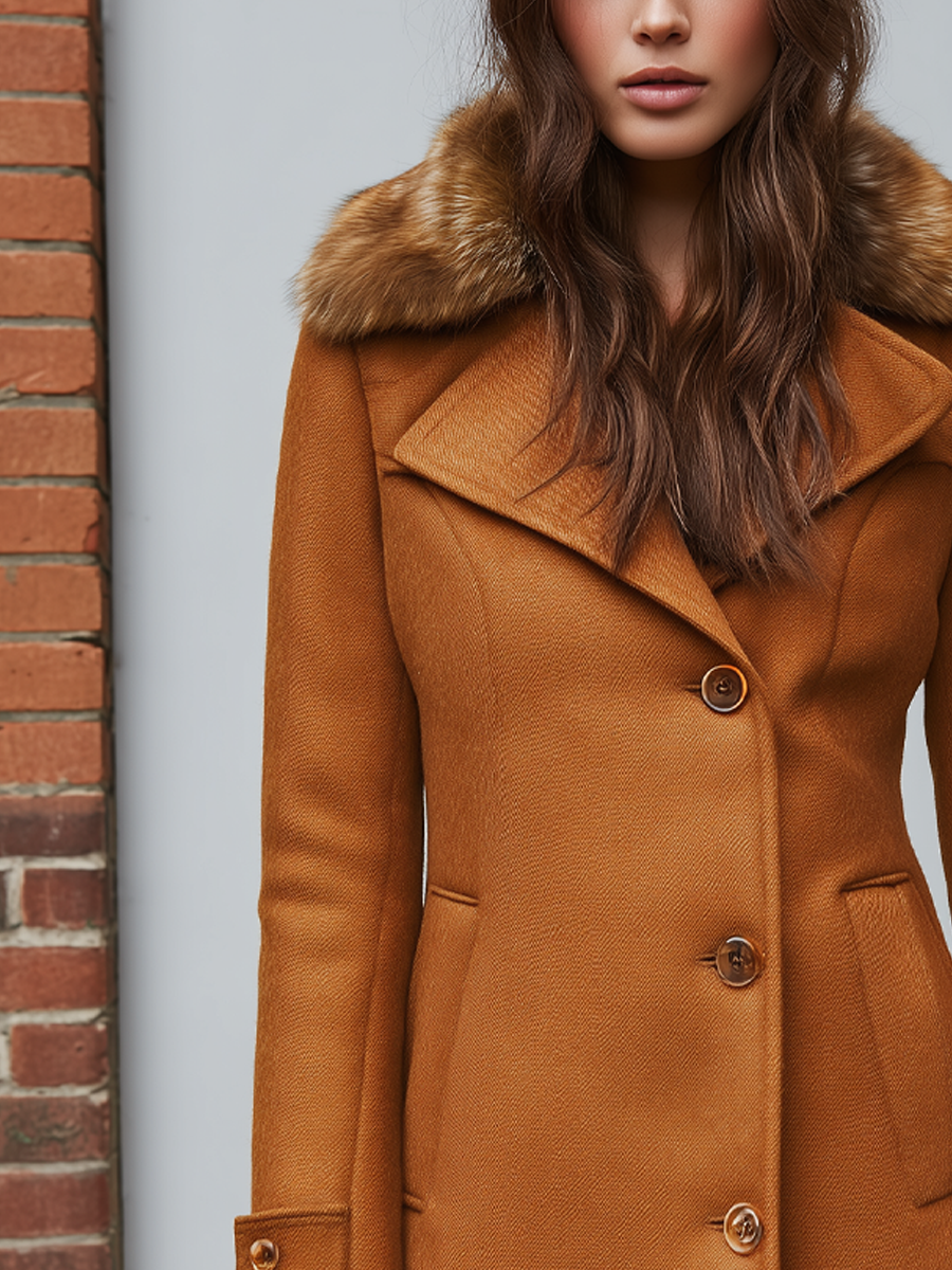 Vintage Fur Collar Wool Blend Coat