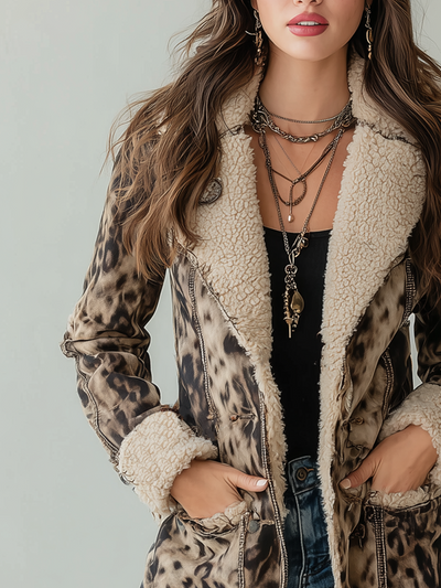 Vintage Shearling Leopard Print Eco-friendly Suede Jacket