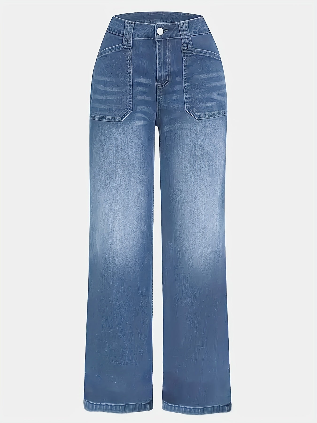Retro Wide-Leg Patch Pocket Jeans".