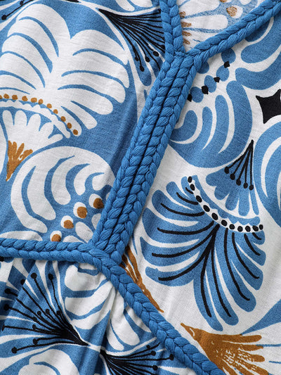 Shell Print Lace Detail Flowy Maxi Dress