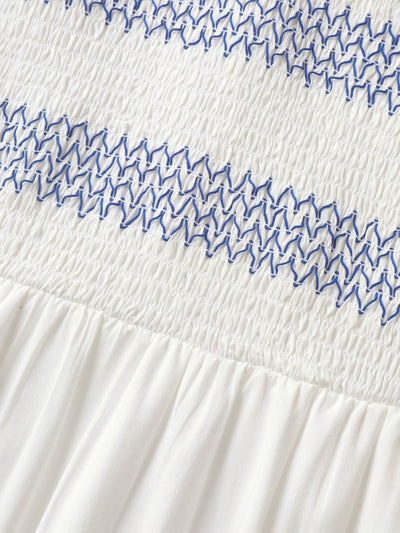 Rayon Shirred Color Contrast Floral Midi Dress