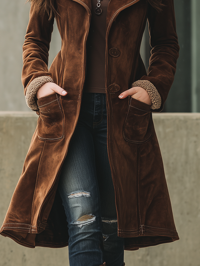 Retro Eco-friendly Suede Shearling Coat