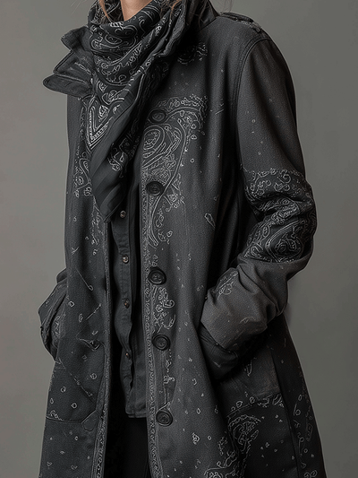Vintage Dark Charcoal Printed Trench Coat