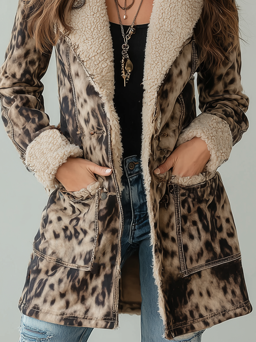 Vintage Shearling Leopard Print Eco-friendly Suede Jacket