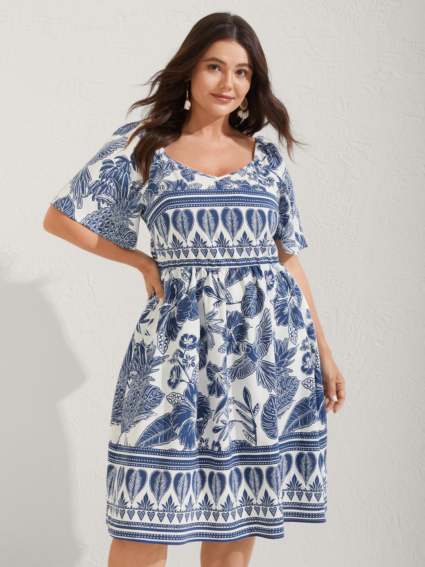 Boho Print Fit Flare Pockets Midi Dress