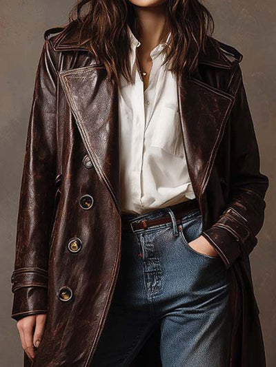 Vintage Brown Leather Trench Coat
