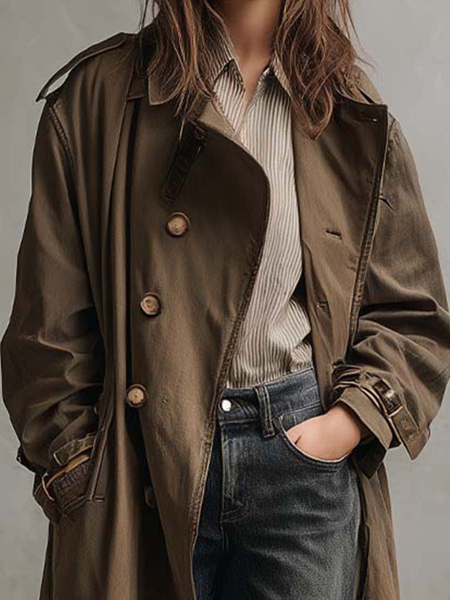 Vintage Olive Green Longline Trench Coat