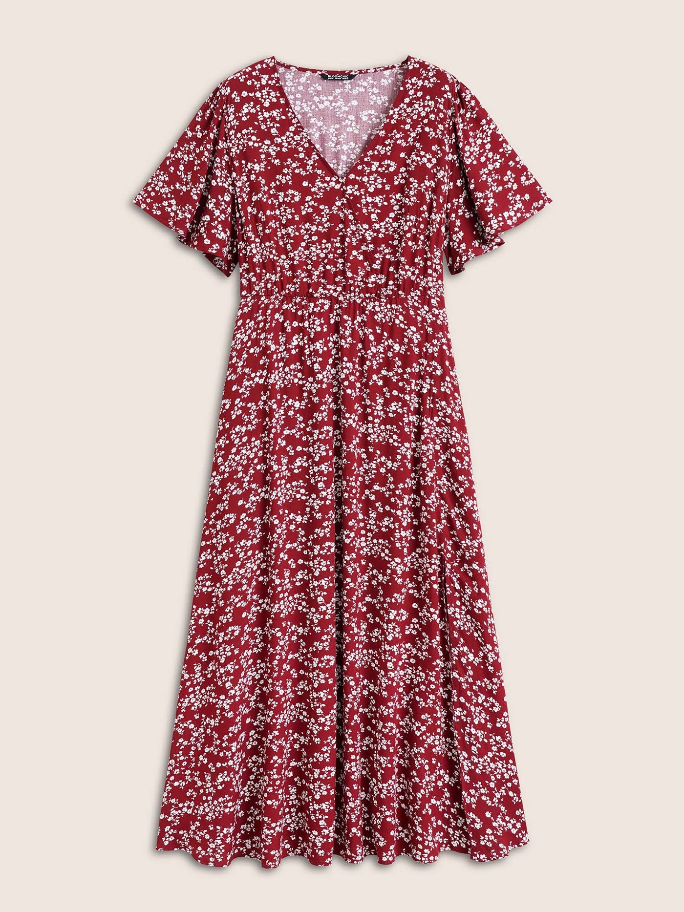Bloom Dress - Flutter Sleeve Ditsy Floral Pocket Split Maxi Dress
