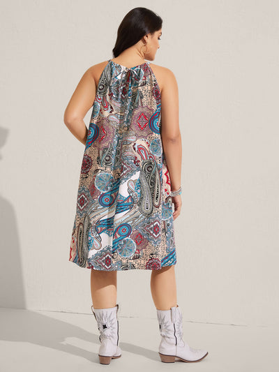 Paisley Print Flowy A-Line Midi Dress