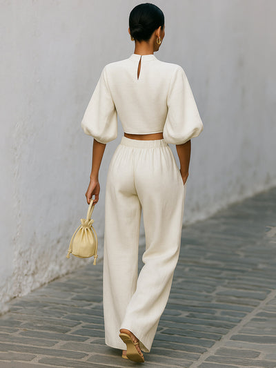 Creamy White Textured Lantern Sleeve Set