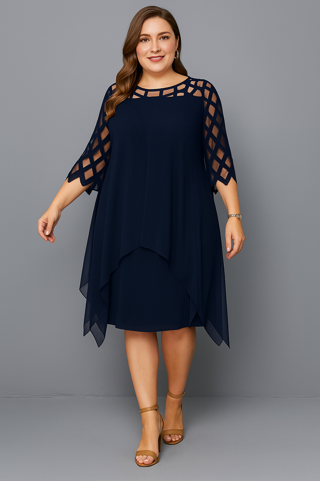 Elegant Lace Sleeve Tummy Covering Dress | MALAGA