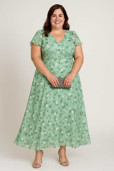 Floral V-neck Tummy Covering Dress | AZALEA