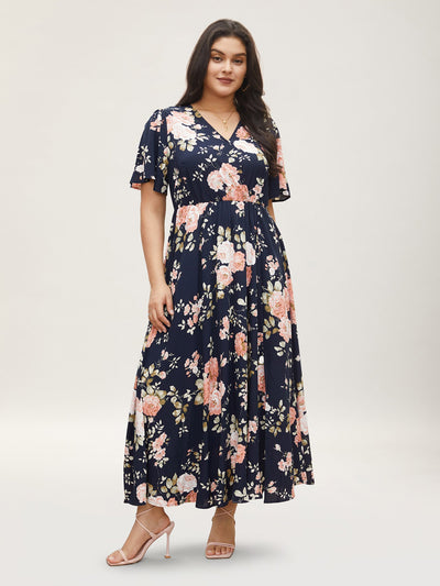 Bloom Dress - Flutter Sleeve Ditsy Floral Pocket Split Maxi Dress