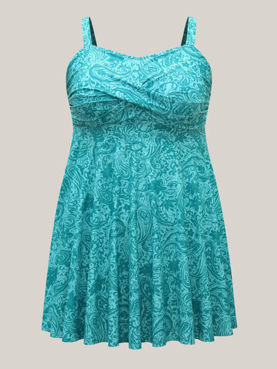 Paisley Print Twist Front Swim Dress