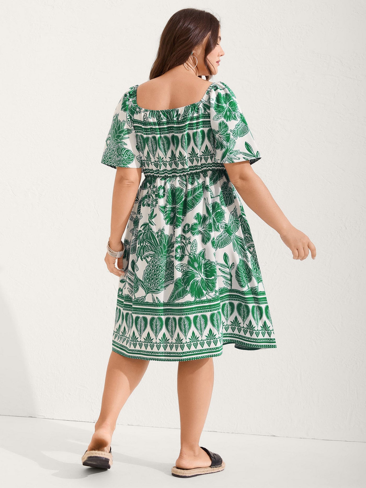 Boho Print Fit Flare Pockets Midi Dress