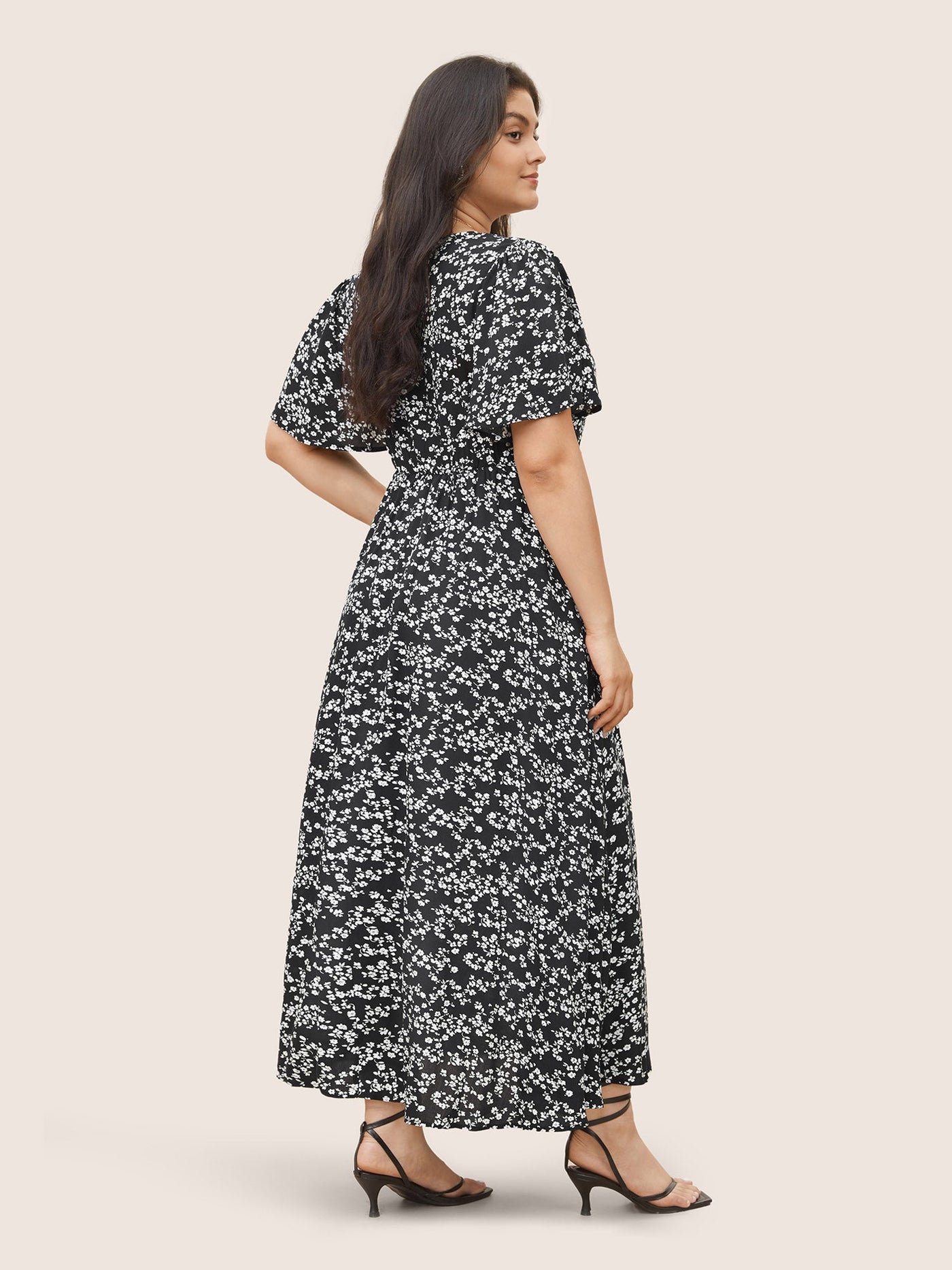 Bloom Dress - Flutter Sleeve Ditsy Floral Pocket Split Maxi Dress