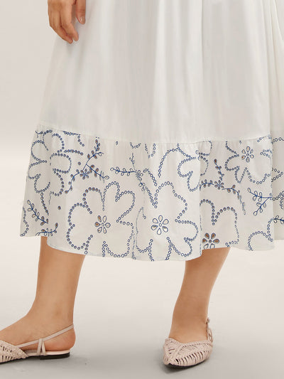 Rayon Shirred Color Contrast Floral Midi Dress