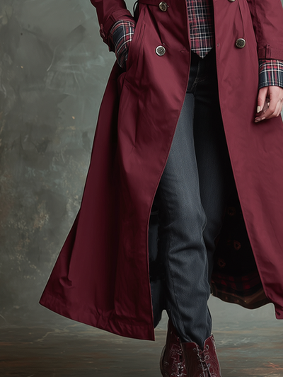 Retro Long-sleeved Pockets Trench Coat