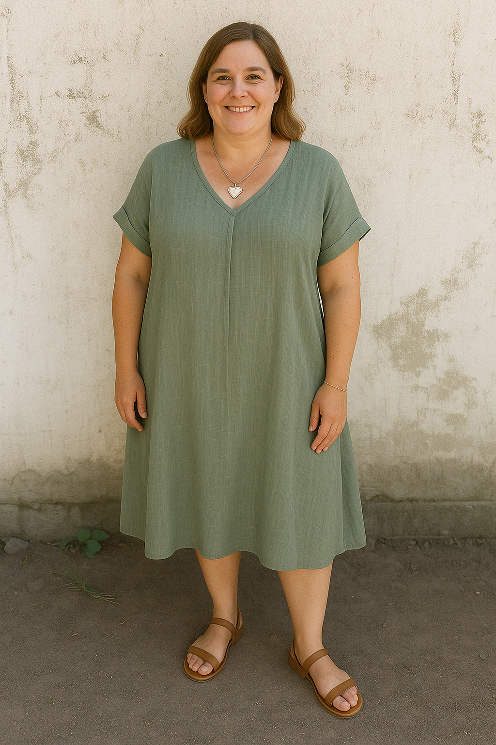 Casual Linen V-Neck Tummy Covering Dress | OSLO