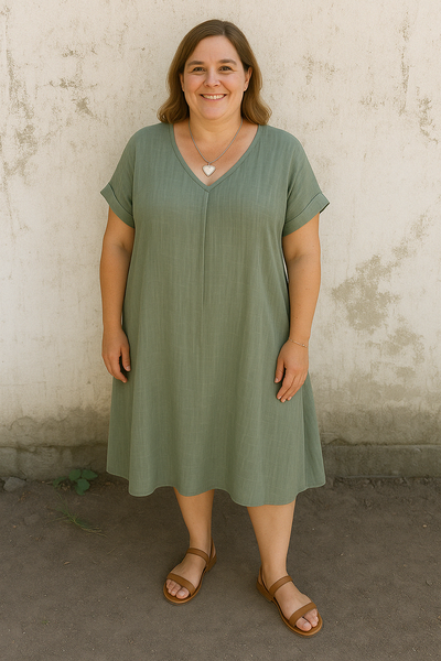 Casual Linen V-Neck Tummy Covering Dress | OSLO