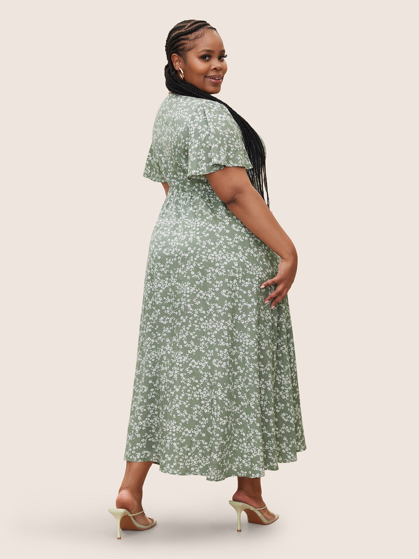 Bloom Dress - Flutter Sleeve Ditsy Floral Pocket Split Maxi Dress