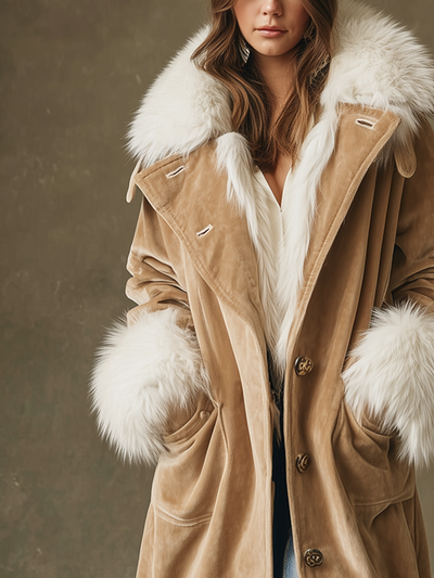 Retro Fur Collar Loose Velvet Coat