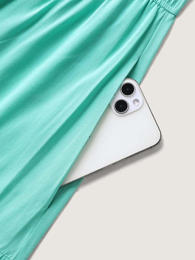 Cotton Embroidered Tie Pockets Midi Dress