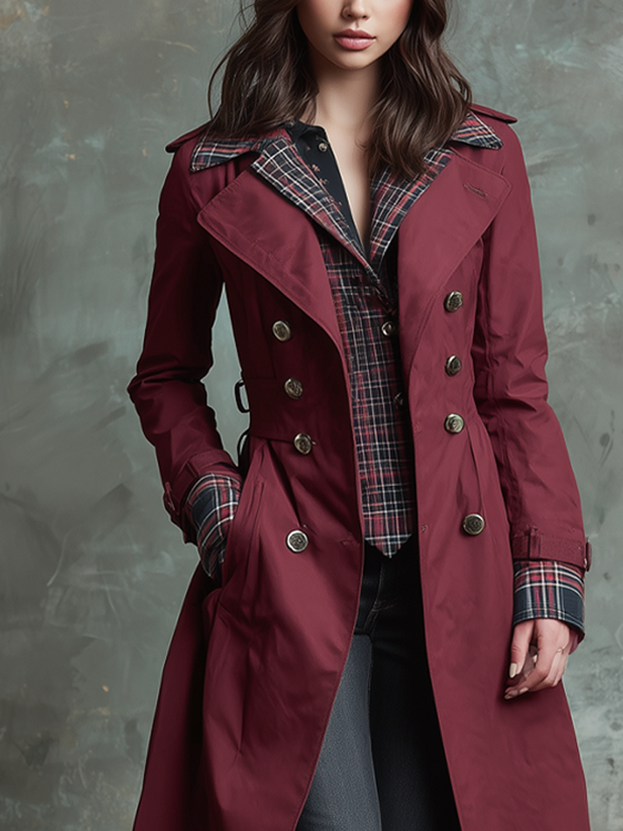 Retro Long-sleeved Pockets Trench Coat