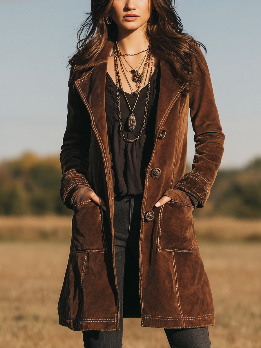 Retro Lapel Velvet Coat