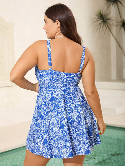 Paisley Print Twist Front Swim Dress