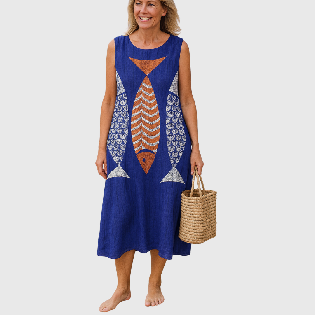 Cavell™ – Playful Fish Print Summer Dress with Comfortable Fit