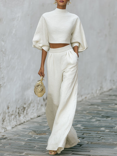 Creamy White Textured Lantern Sleeve Set