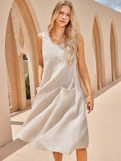 100% Linen Swing Beach Tank Dress GIANA