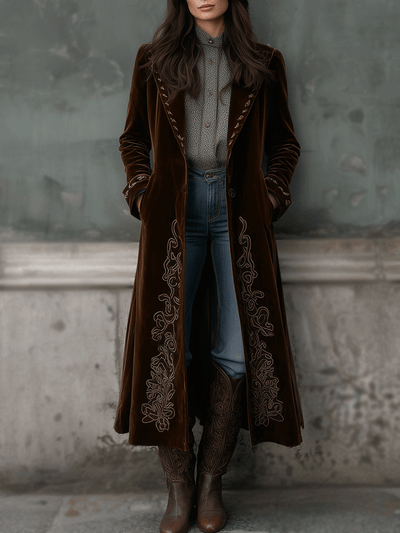 Vintage Embroidered Velvet Long Coat