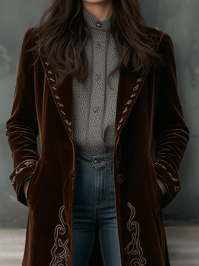 Vintage Embroidered Velvet Long Coat
