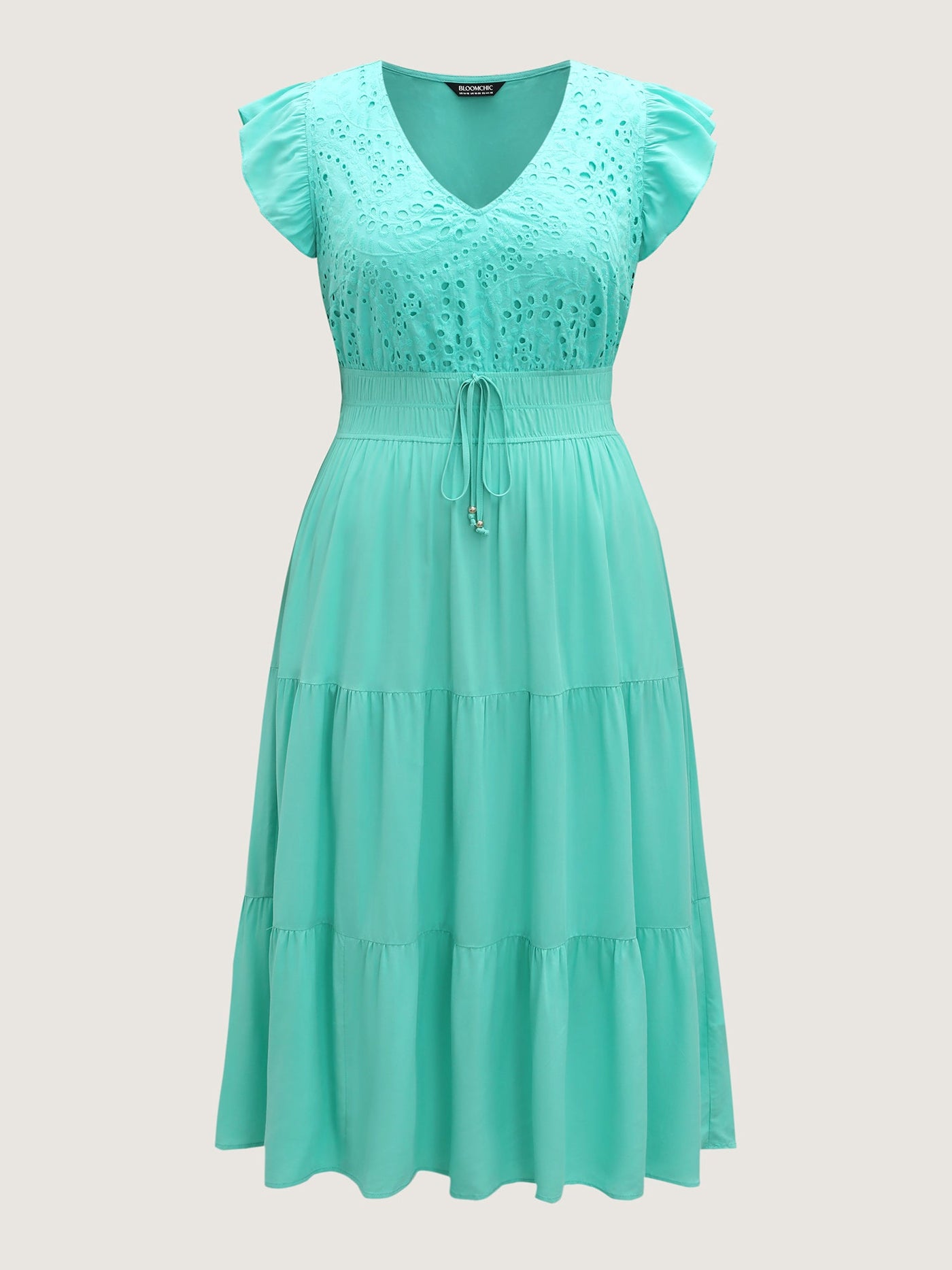 Cotton Embroidered Tie Pockets Midi Dress