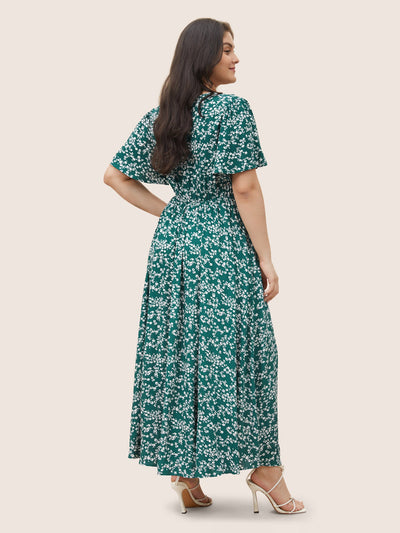 Bloom Dress - Flutter Sleeve Ditsy Floral Pocket Split Maxi Dress