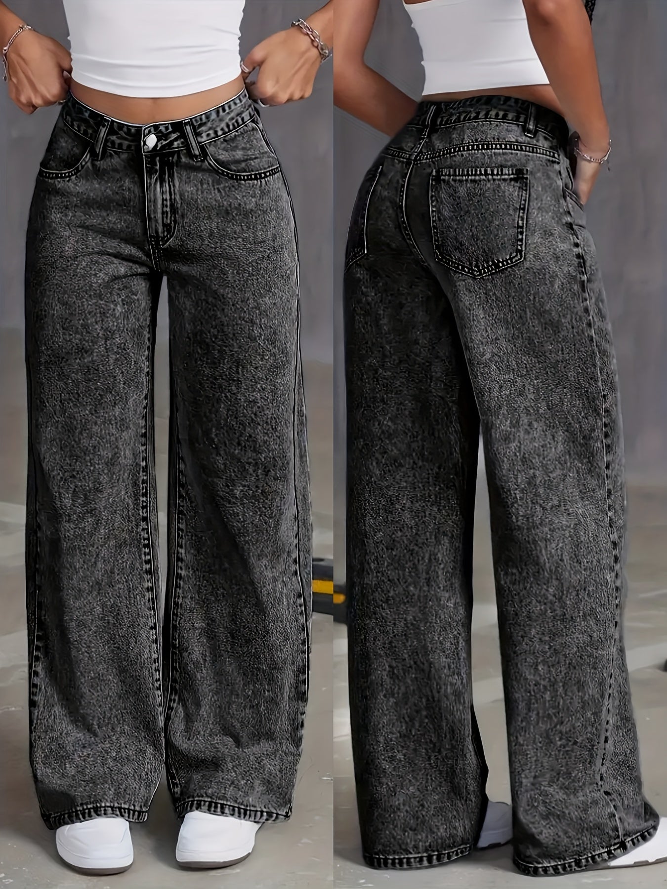 Stone Wash Street Wide-Leg Jeans