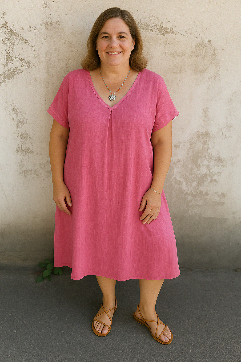 Casual Linen V-Neck Tummy Covering Dress | OSLO
