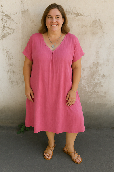 Casual Linen V-Neck Tummy Covering Dress | OSLO