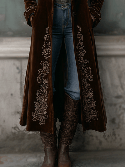 Vintage Embroidered Velvet Long Coat