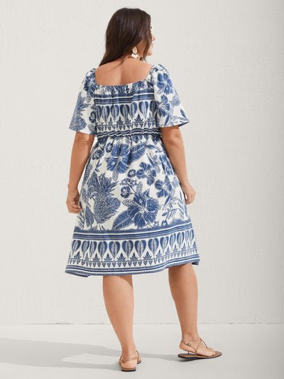 Boho Print Fit Flare Pockets Midi Dress