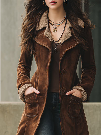 Retro Eco-friendly Suede Shearling Coat