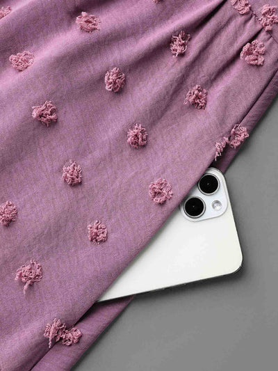 V-Neck Textured Batwing Sleeve Midi Dress